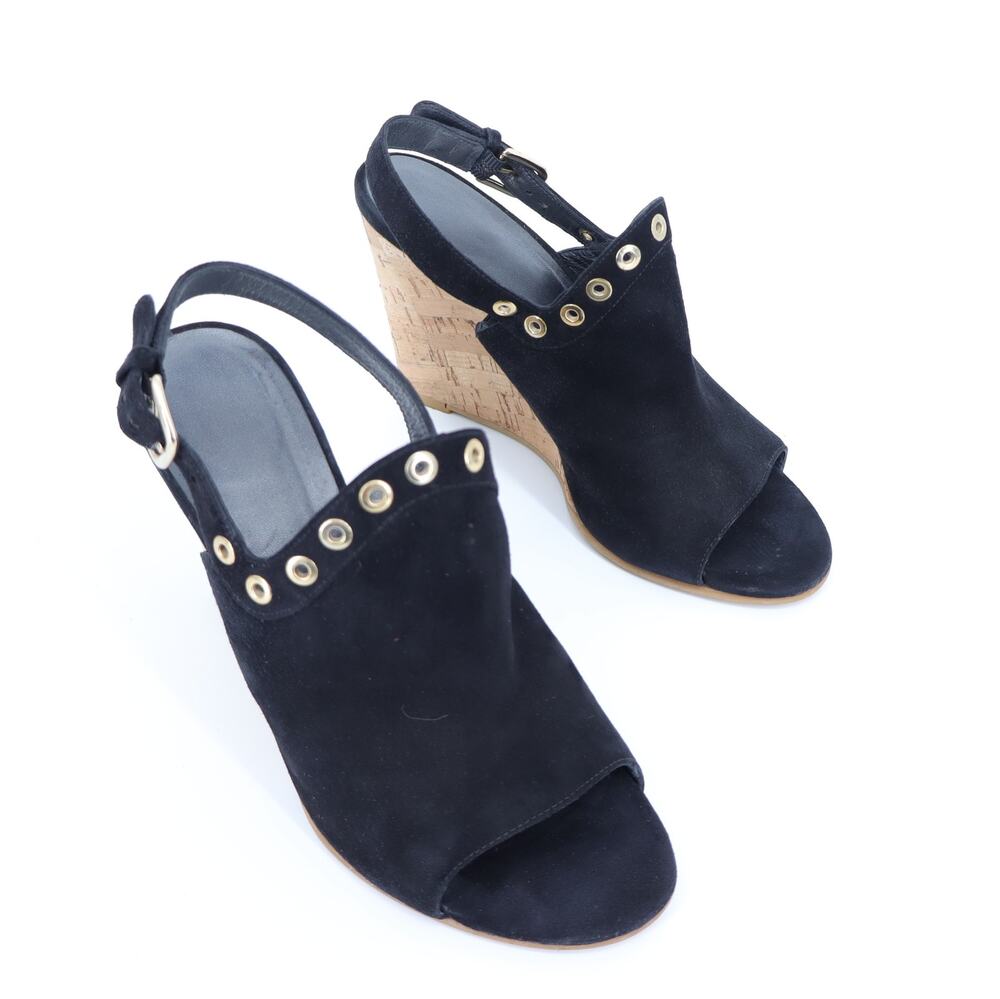 STUART WEITZMAN Suede Peep Toe Wedge Sandals Black Ankle Strap Women's 8